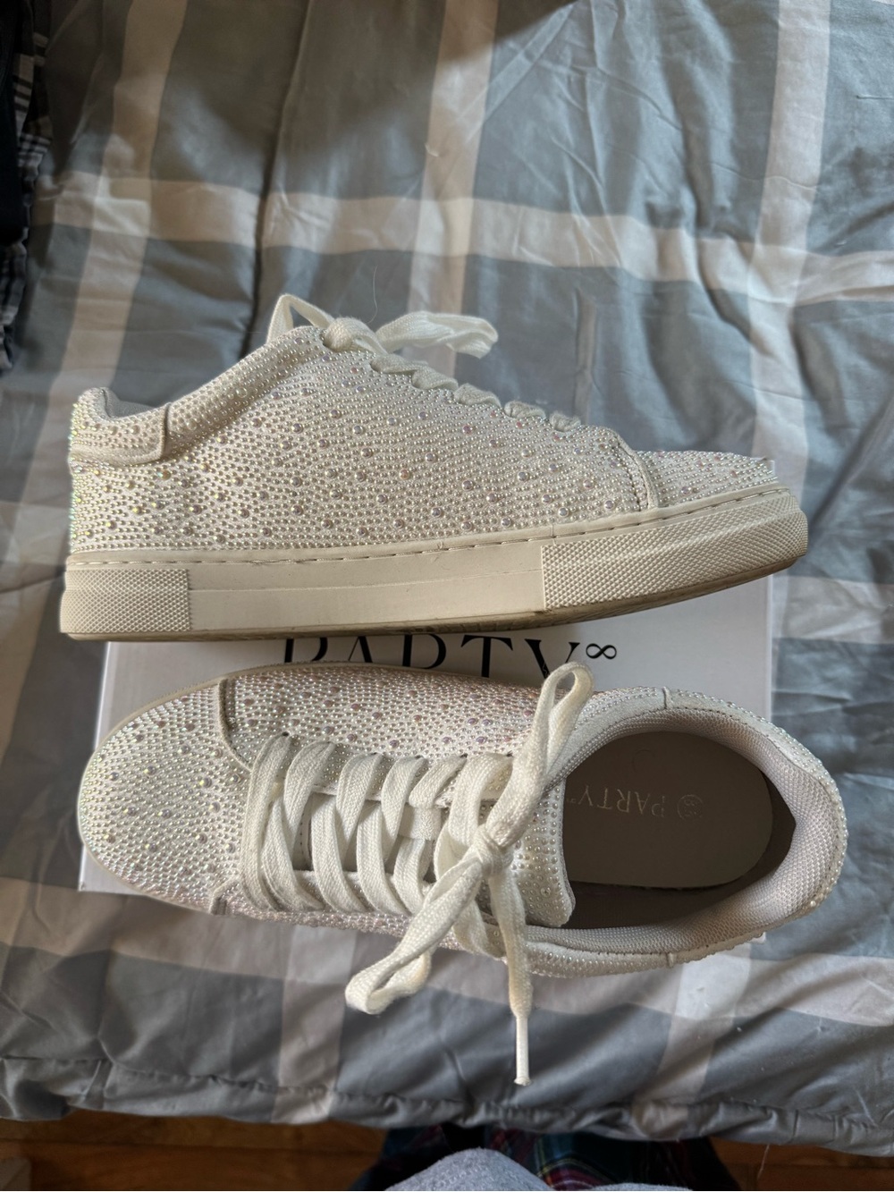 Bedazzled White Women’s Lace-Up Sneakers